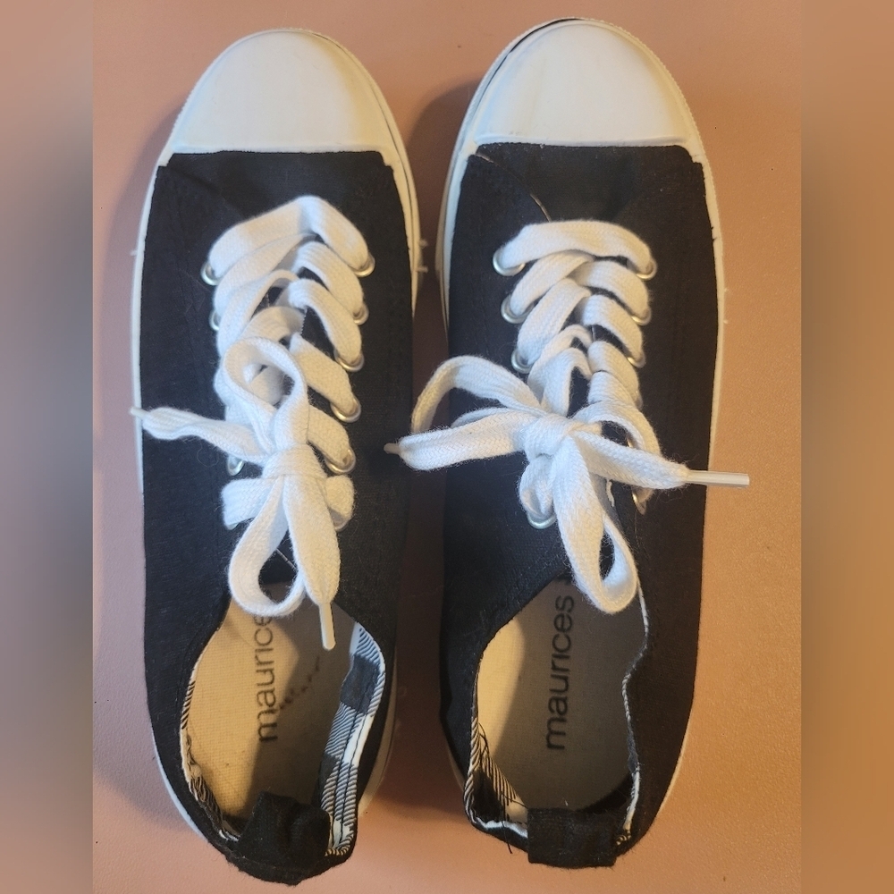 Maurices Women's Black and White Lace-Up Tennis Shoes